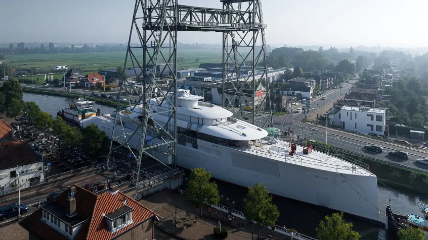 a large ship docked aboard PI Yacht for Sale