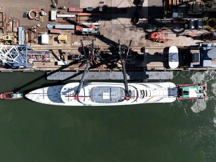 aerial view of a city aboard PI Yacht for Sale