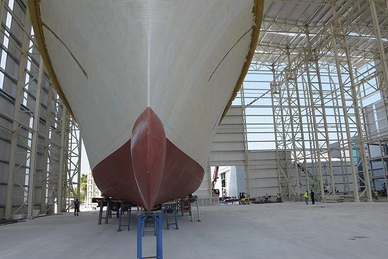 a large red balloon in a large building aboard FARMONT/PEER GYNT 38M Yacht for Sale