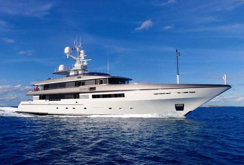 a large white ship aboard ATLAS Yacht for Sale