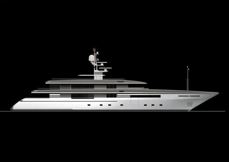 a black and white photo of a ship in the dark aboard ATLAS Yacht for Sale