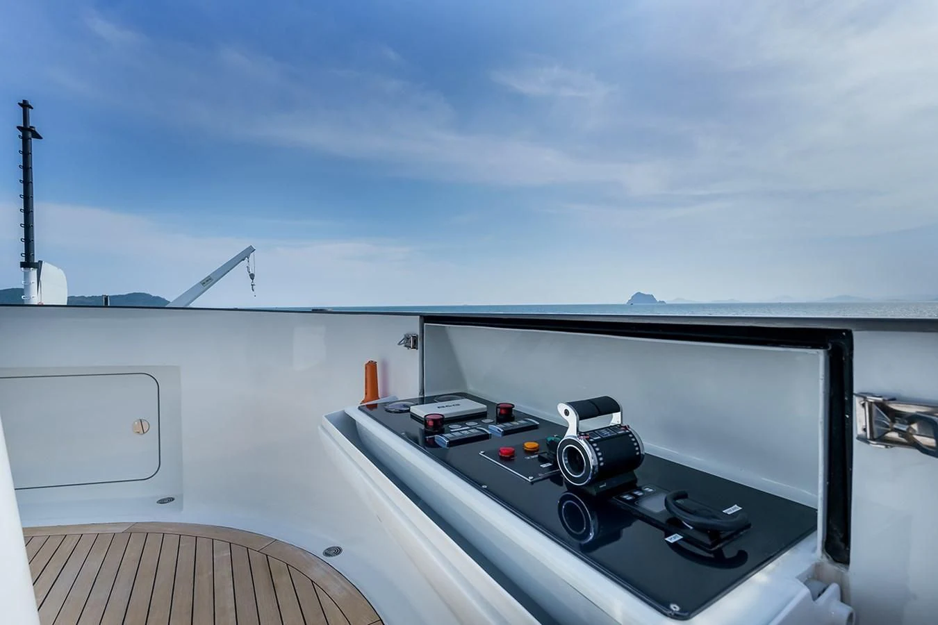 a black and white electronic device aboard ATLAS Yacht for Sale