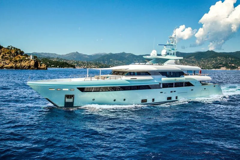 a white yacht on the water aboard LATONA Yacht for Sale