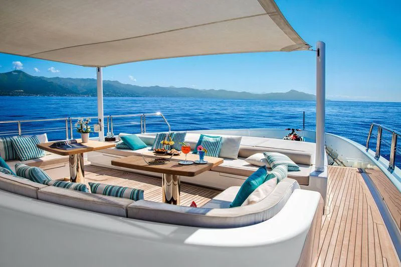 a lounge area on a boat aboard LATONA Yacht for Sale