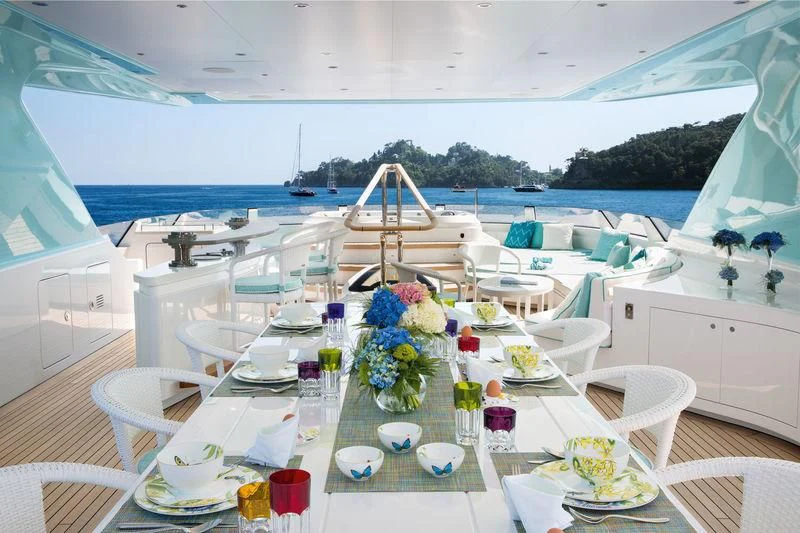 a table set for a wedding aboard LATONA Yacht for Sale