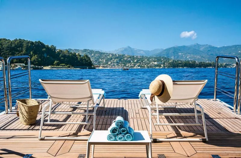 a couple of chairs on a boat aboard LATONA Yacht for Sale