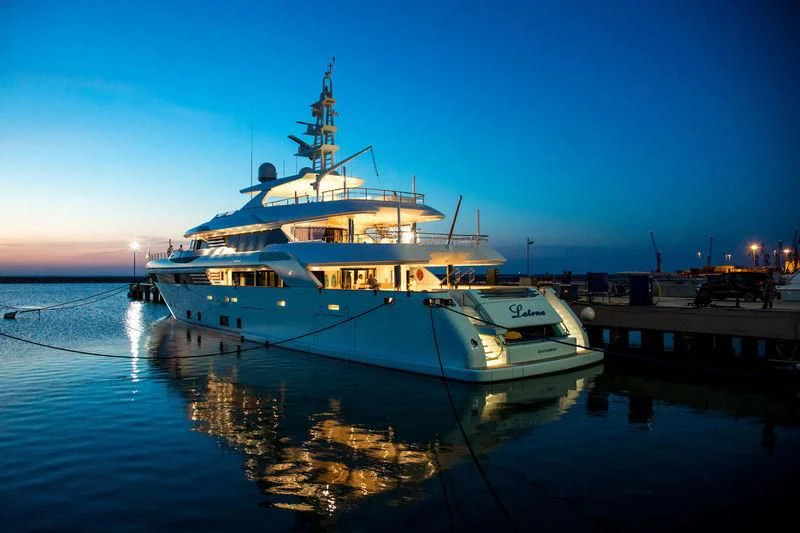 a large boat in the water aboard LATONA Yacht for Sale