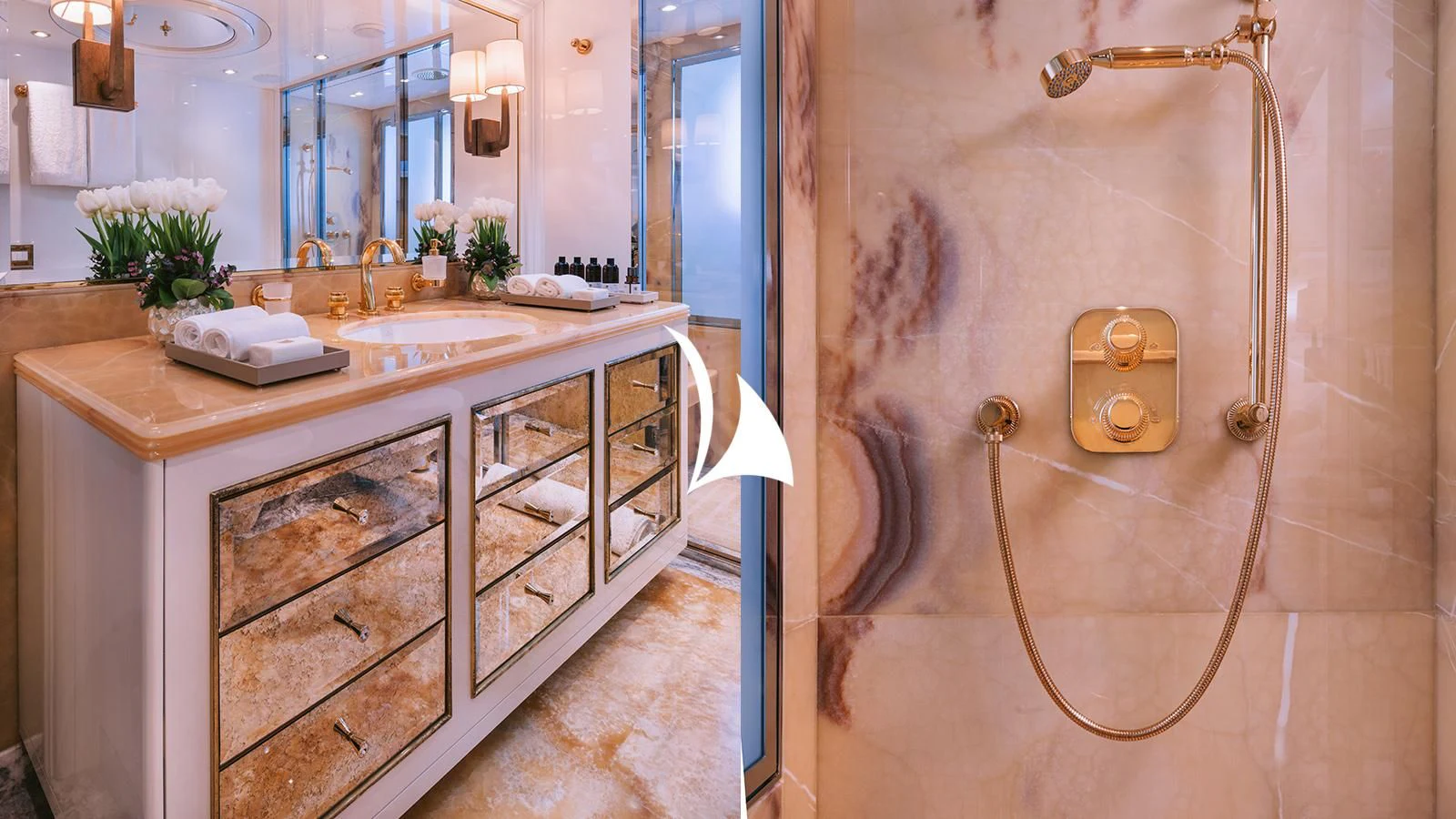 a bathroom with a sink and a mirror aboard AELIA Yacht for Sale
