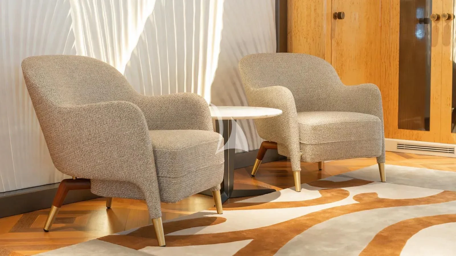 two chairs in a room aboard AELIA Yacht for Sale