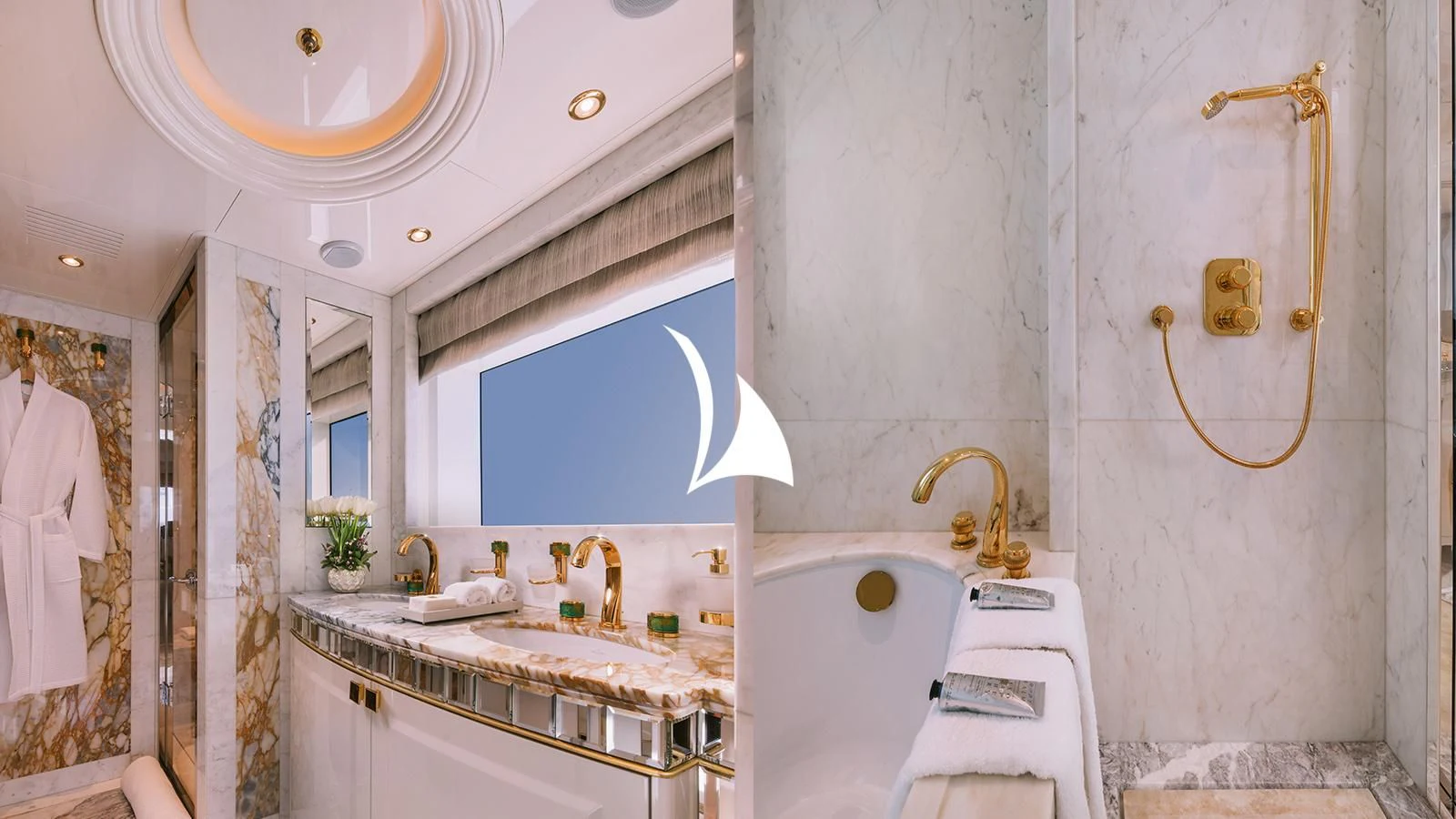 a bathroom with a sink and tub aboard AELIA Yacht for Sale