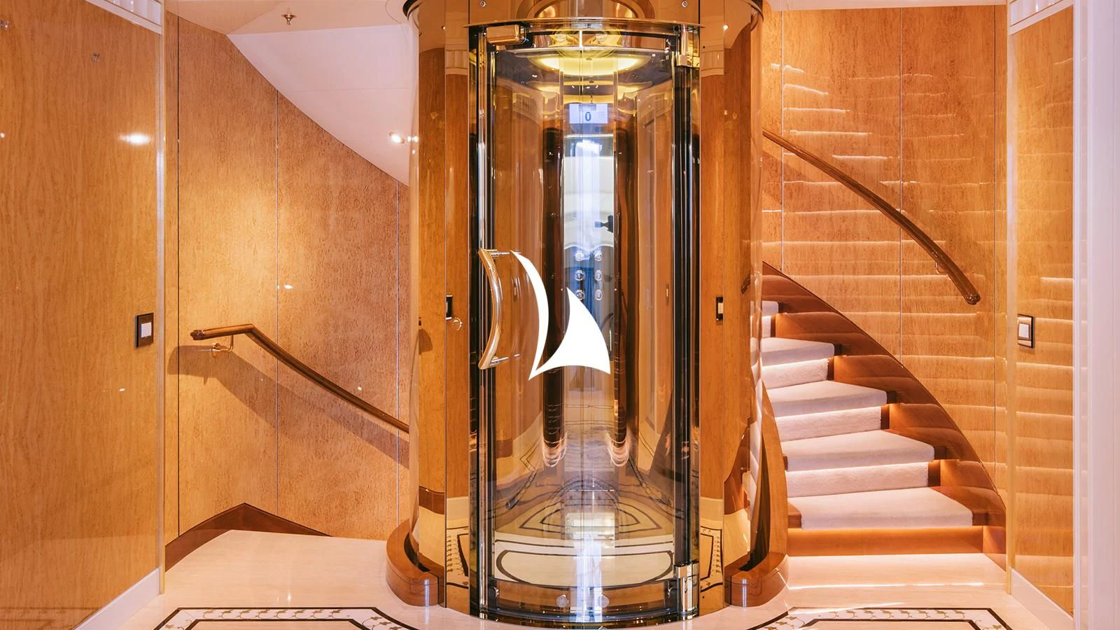 a glass door with a glass door aboard AELIA Yacht for Sale