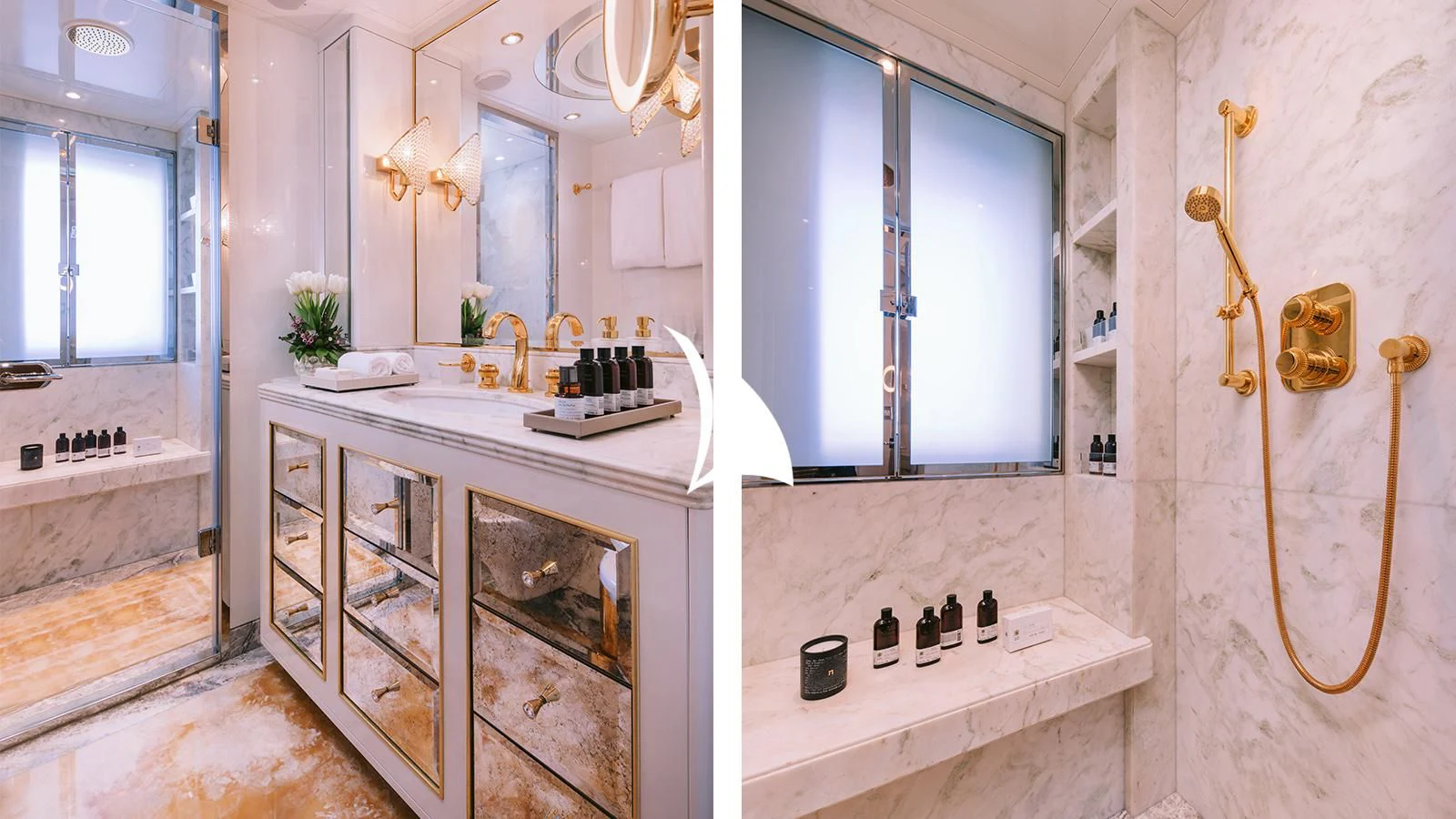 a bathroom with a sink and a mirror aboard AELIA Yacht for Sale