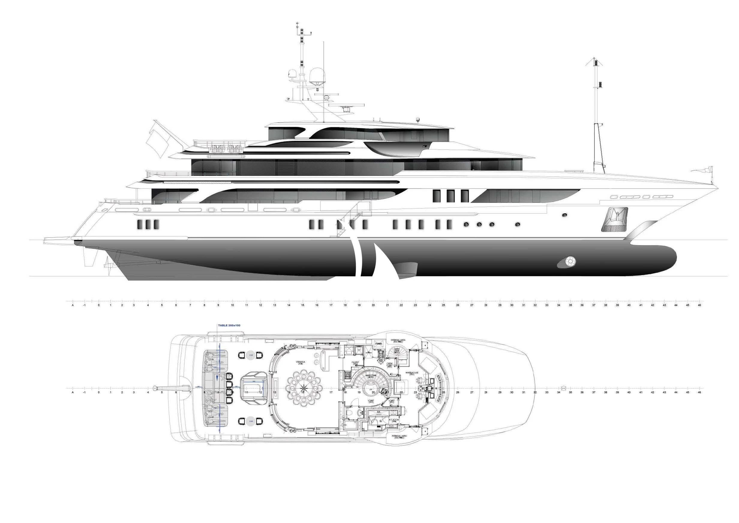 diagram, engineering drawing aboard AELIA Yacht for Sale