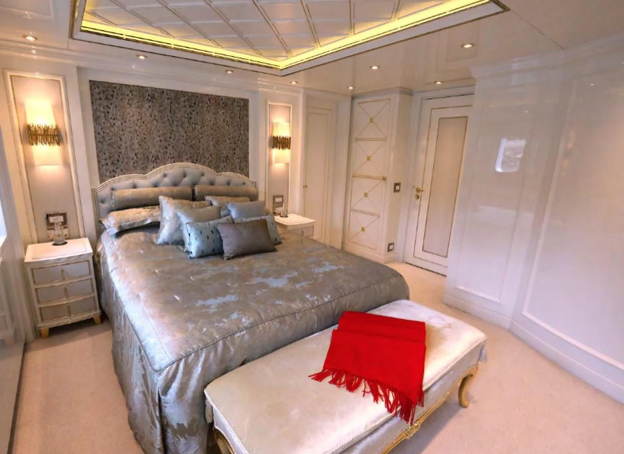 a bed in a room aboard AELIA Yacht for Sale