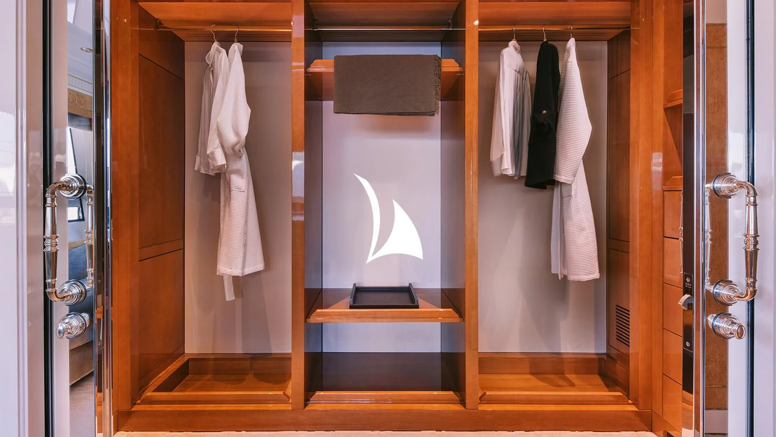 a bathroom with a stand up shower aboard AELIA Yacht for Sale