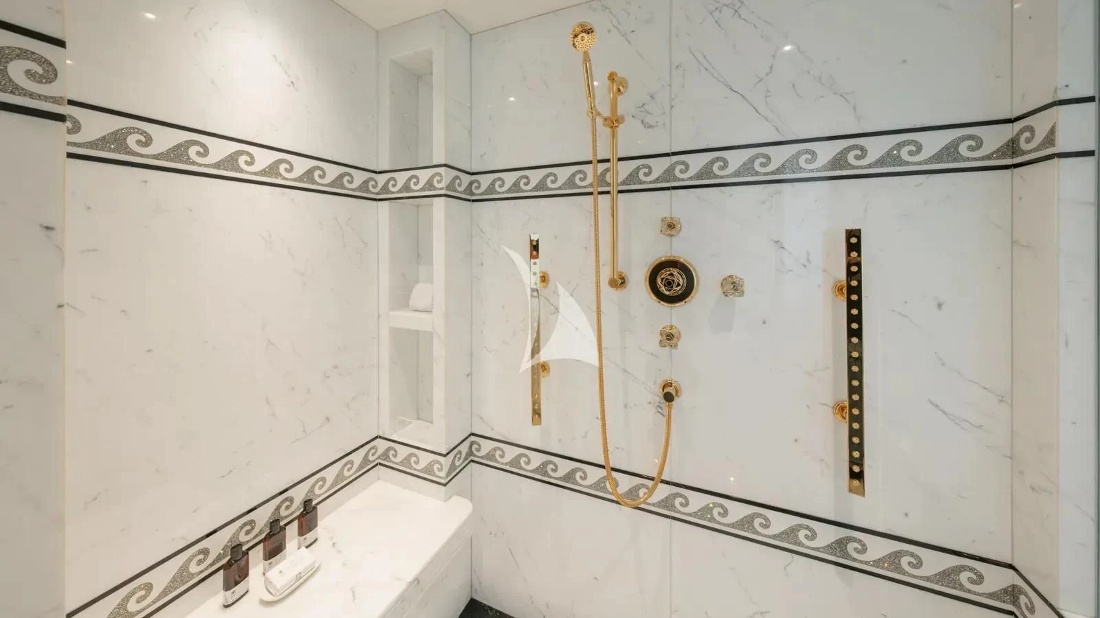 a white building with a white wall aboard AELIA Yacht for Sale