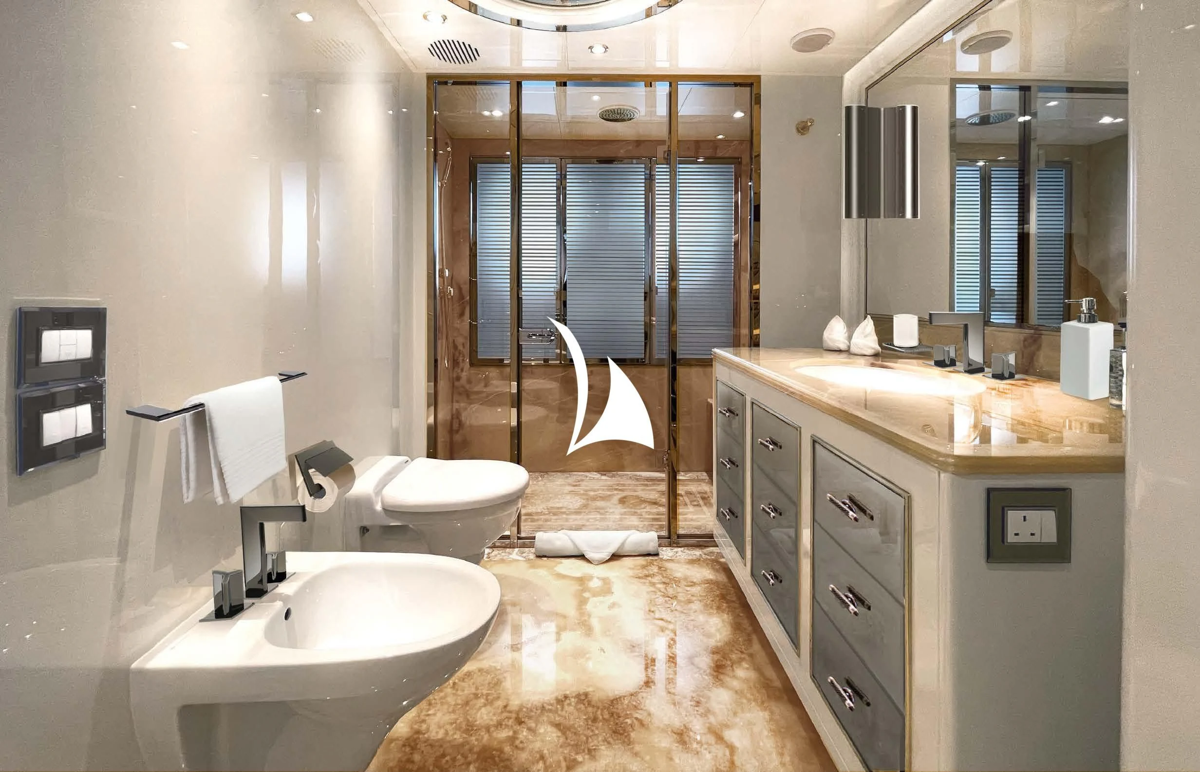 a bathroom with a sink and a toilet aboard AELIA Yacht for Sale