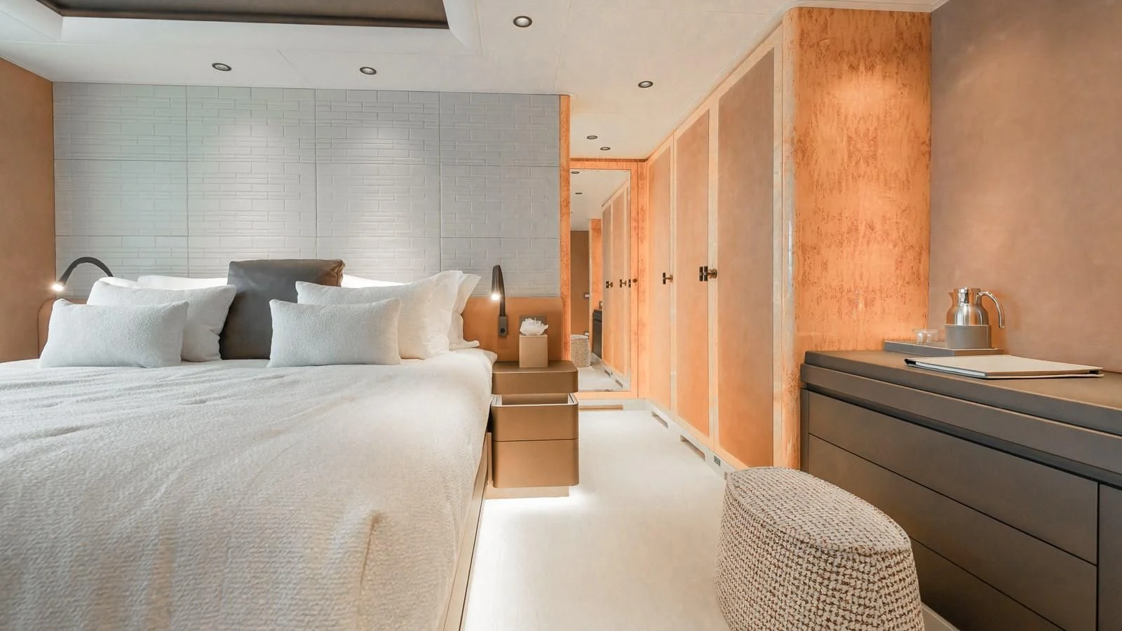 a bedroom with a bed and a sink aboard AELIA Yacht for Sale