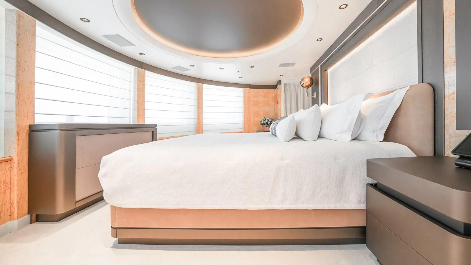a bed in a room aboard AELIA Yacht for Sale