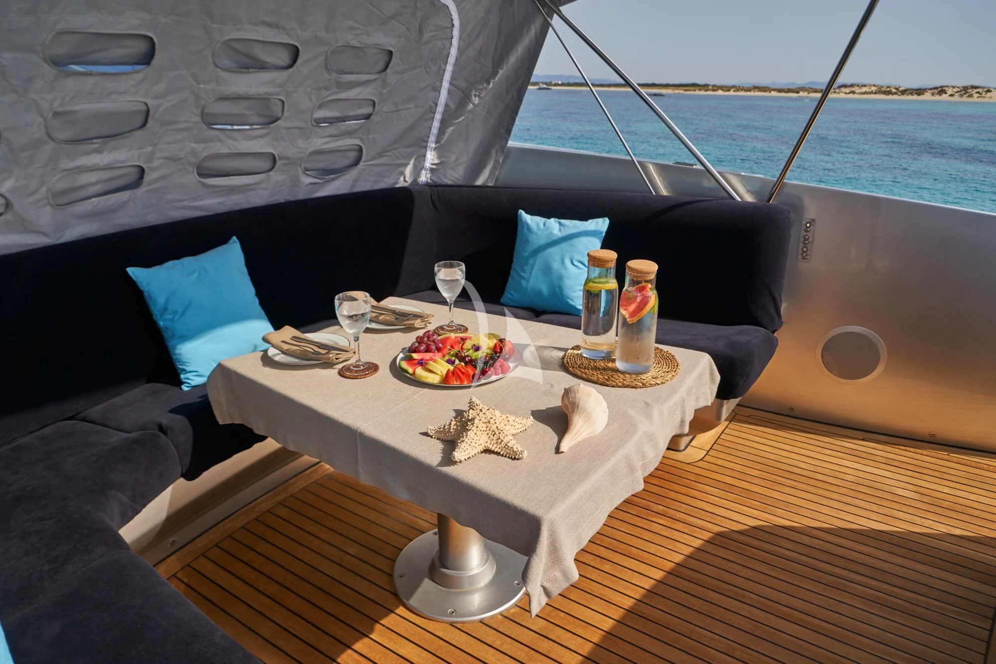 a table with food on it aboard DANZAS Yacht for Sale