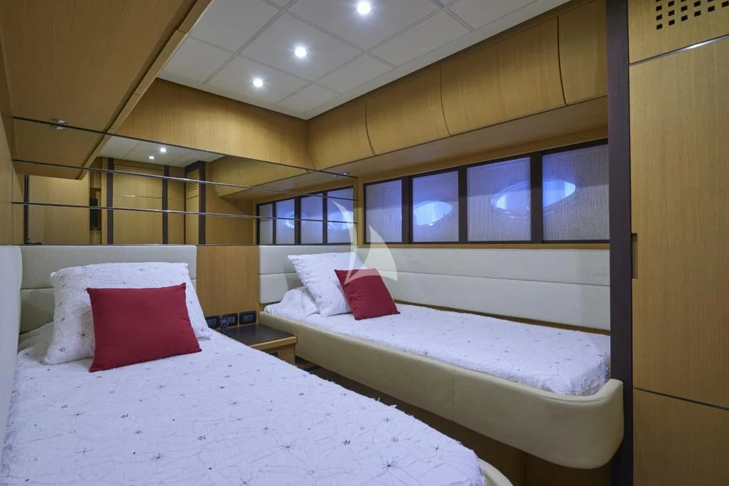 a couple of beds in a room aboard DANZAS Yacht for Sale