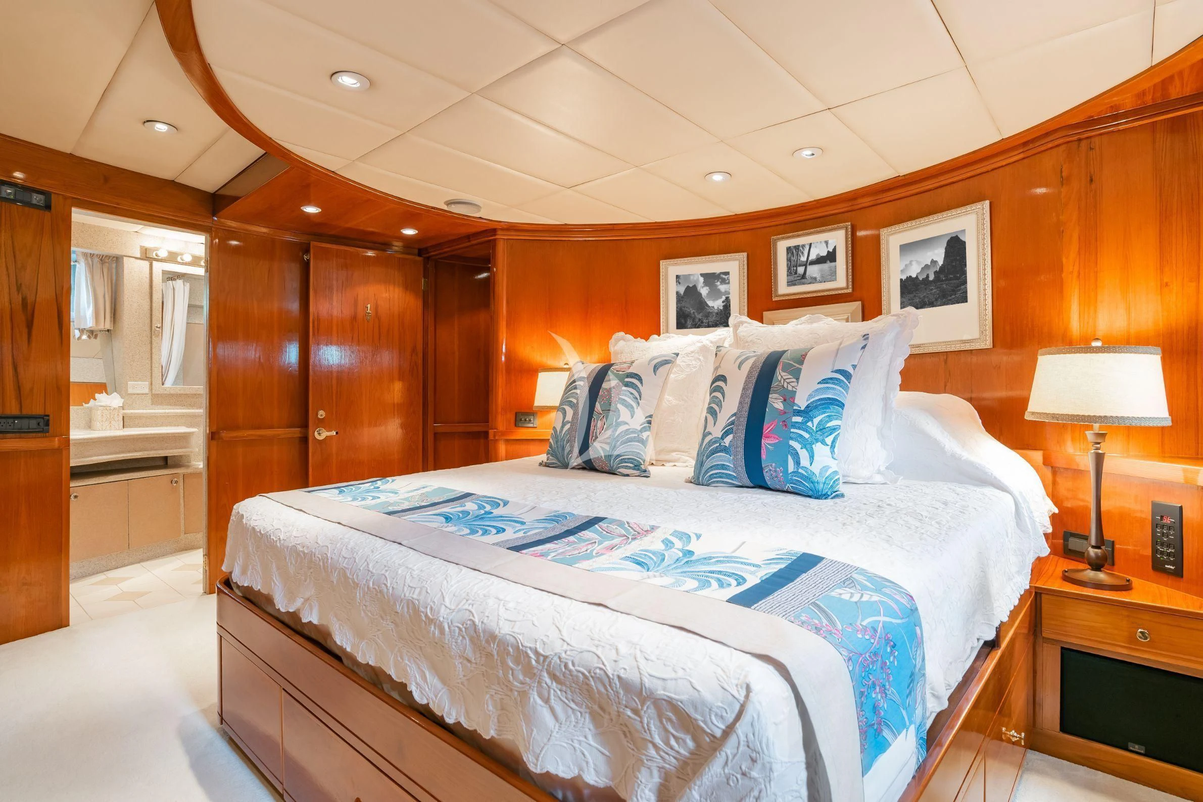 a bed in a room aboard ASKARI Yacht for Sale