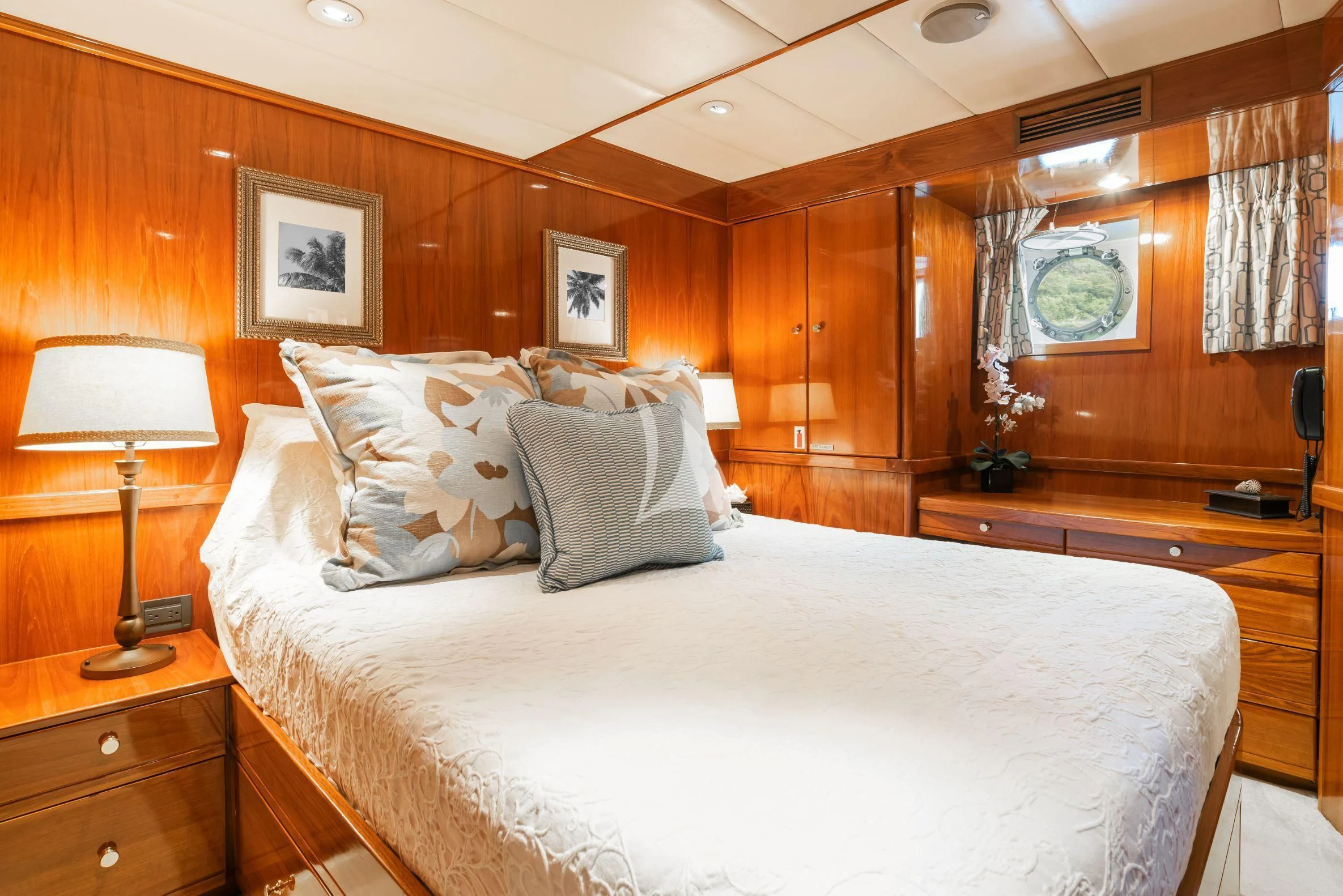 a bed in a room aboard ASKARI Yacht for Sale