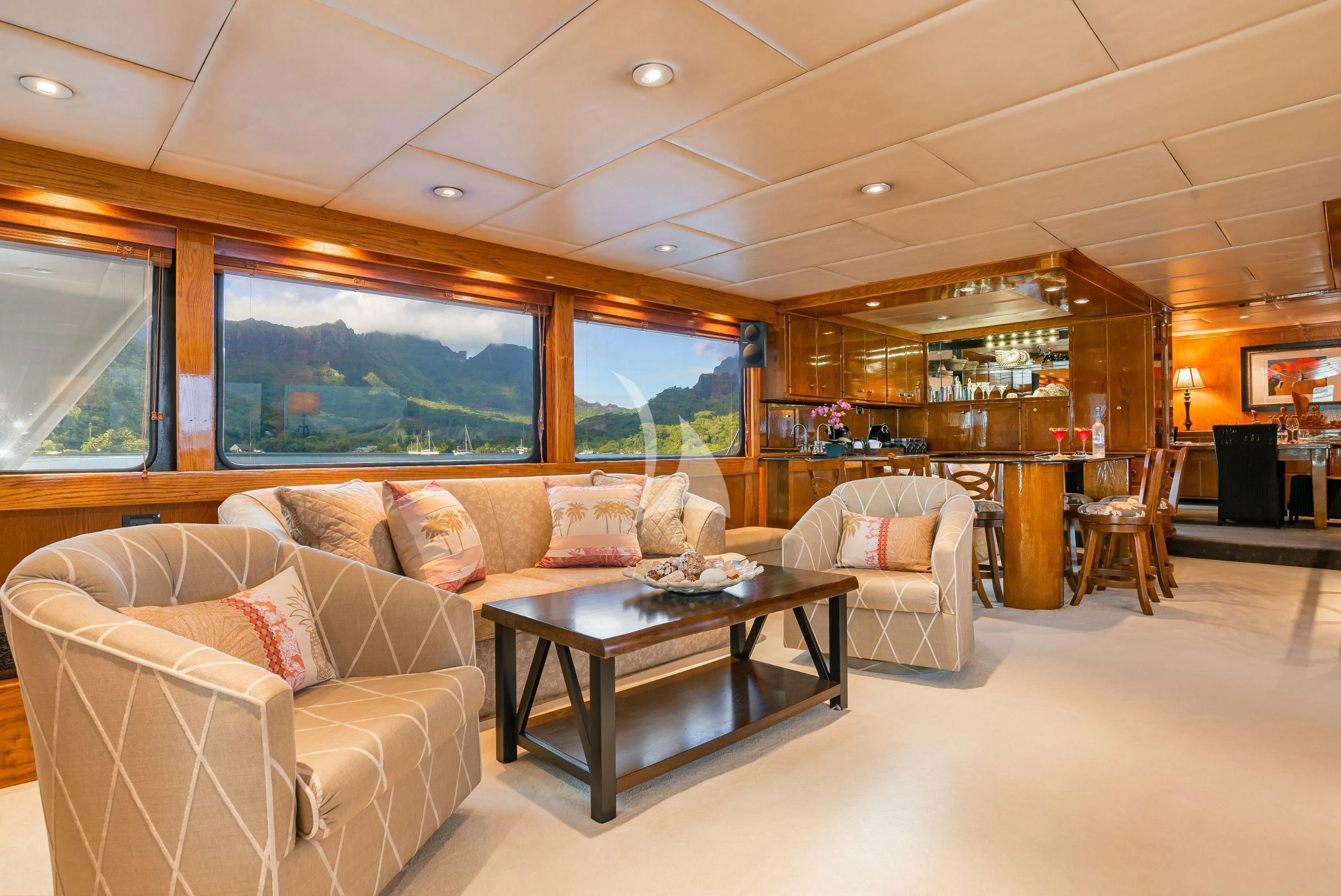a living room with a large window aboard ASKARI Yacht for Sale