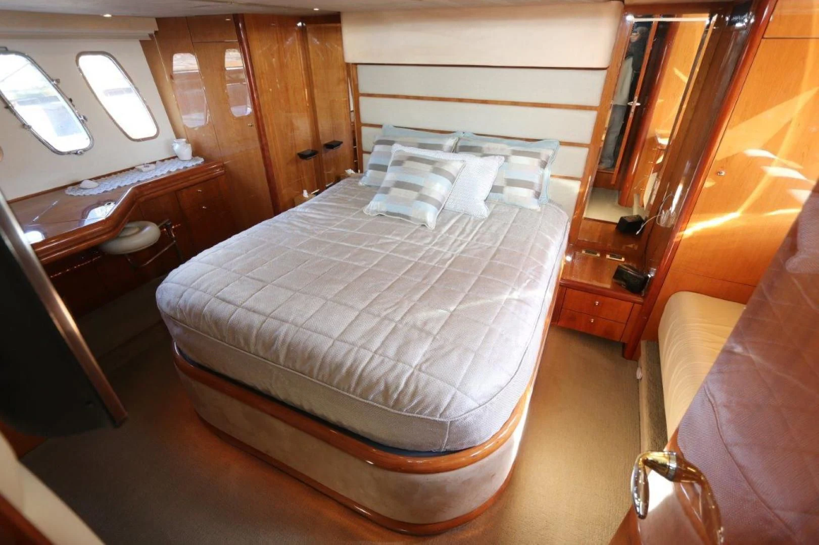a bed in a room aboard SECOND THOUGHTS Yacht for Sale