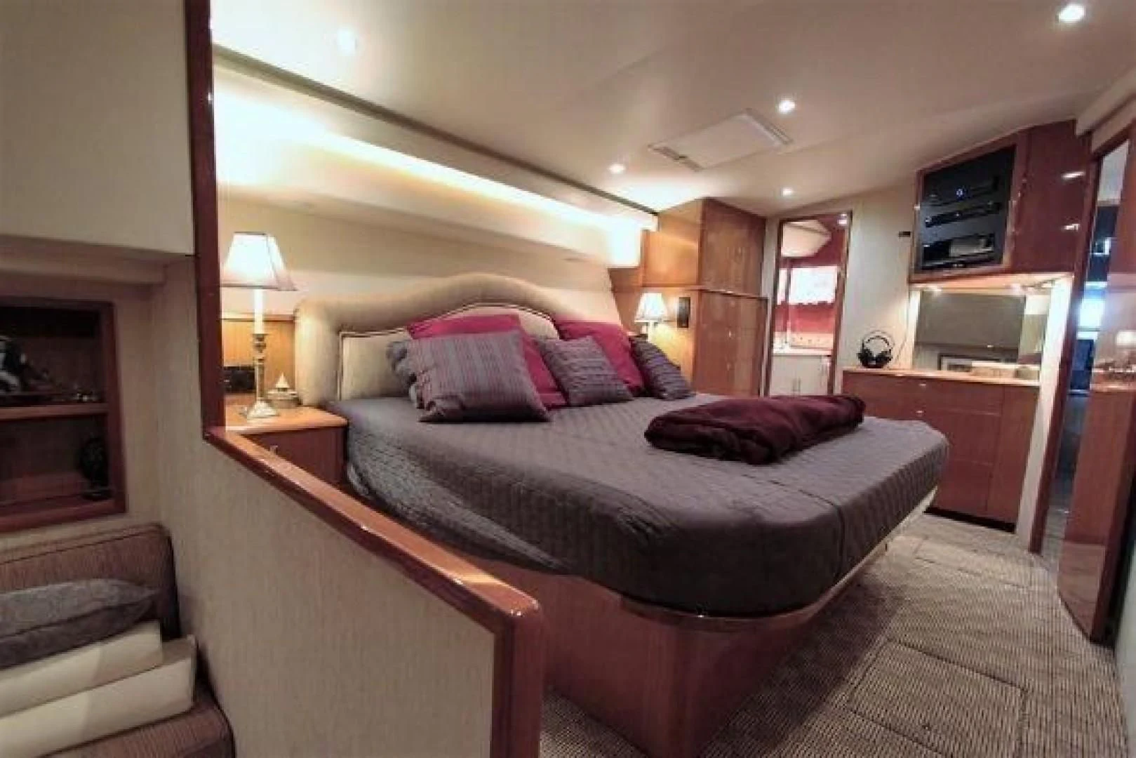 a large bedroom with a bed aboard BROKYSTONE Yacht for Sale