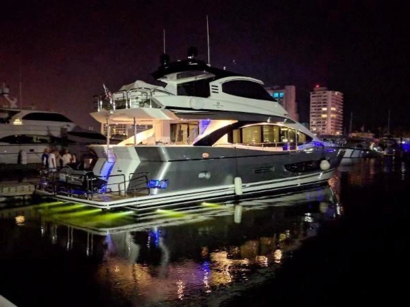 a boat docked at a pier aboard FUJIMO Yacht for Sale