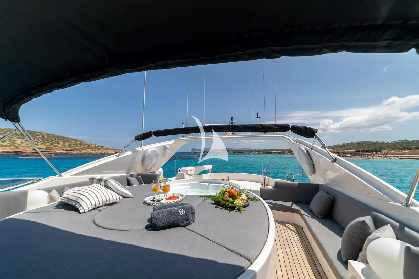 a table on a boat aboard IRMAO Yacht for Sale