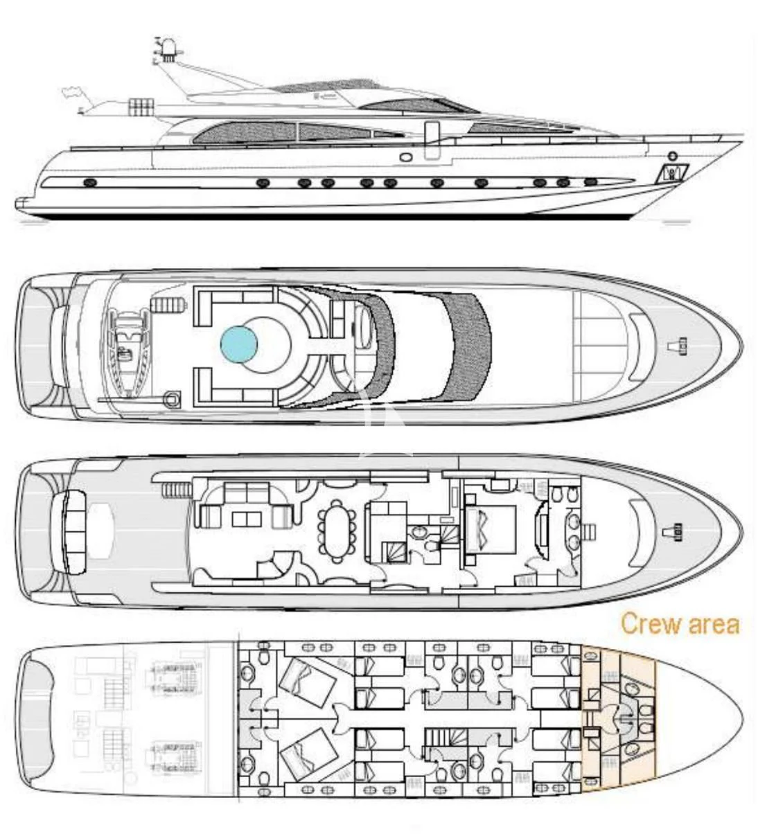 diagram, engineering drawing aboard IRMAO Yacht for Sale