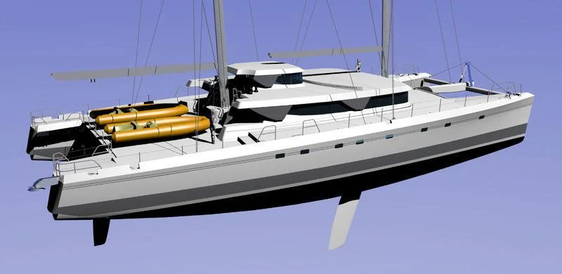 a white yacht with a yellow and black fins aboard SABRINA Yacht for Sale