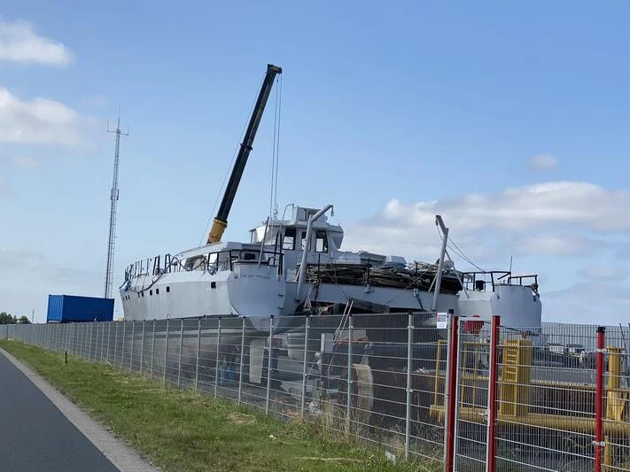 a large white ship aboard SABRINA Yacht for Sale