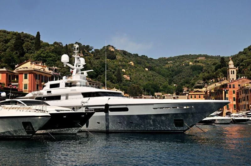 a group of boats in a harbor aboard ELENA V Yacht for Sale