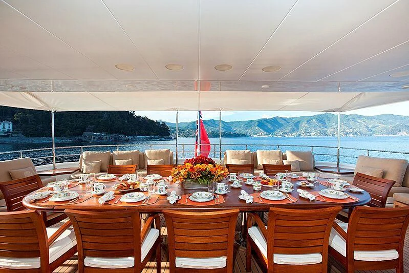 a table set for a meal aboard ELENA V Yacht for Sale