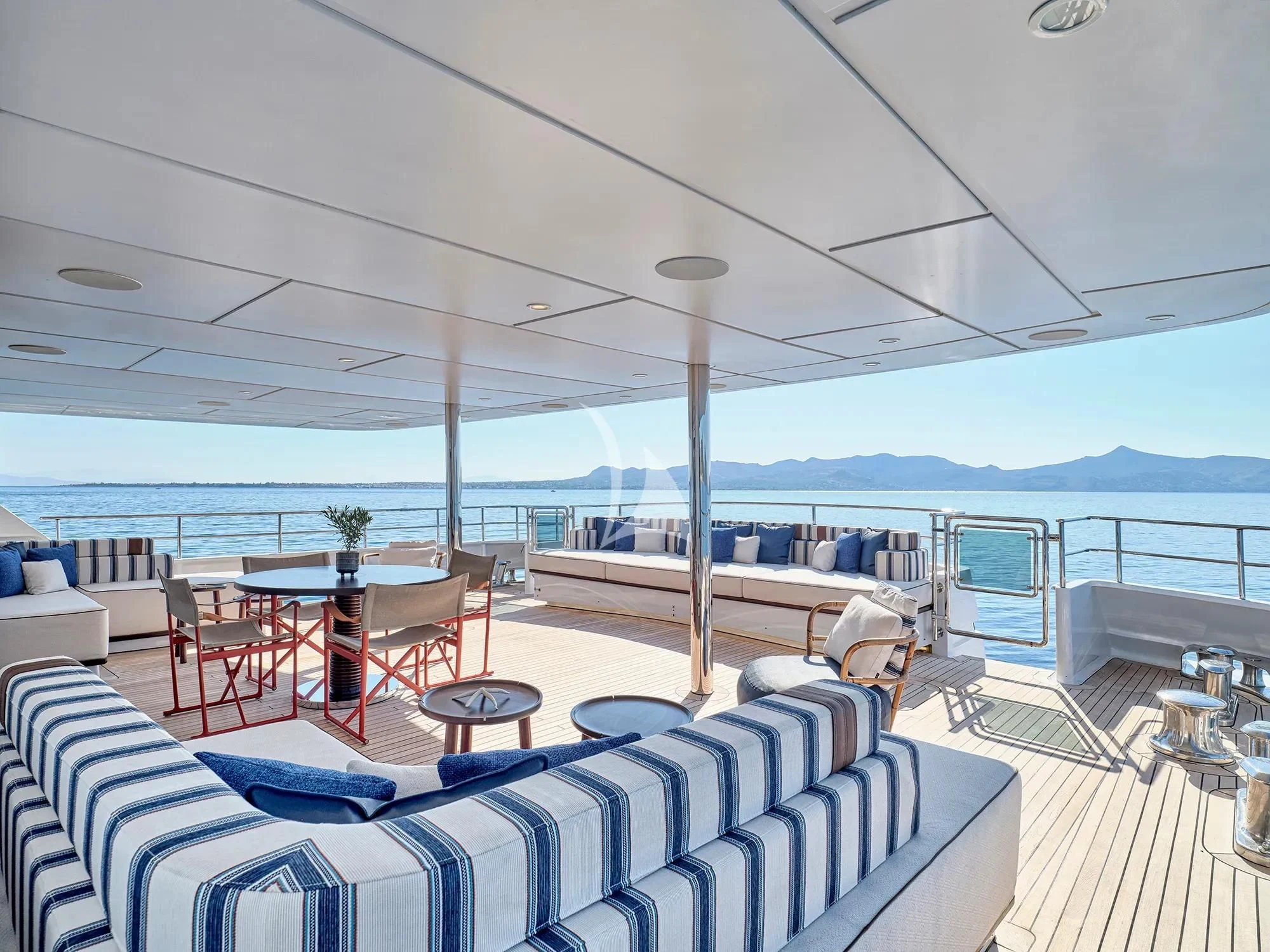 a large lounge area with a large balcony and a large body of water aboard ELENA V Yacht for Sale