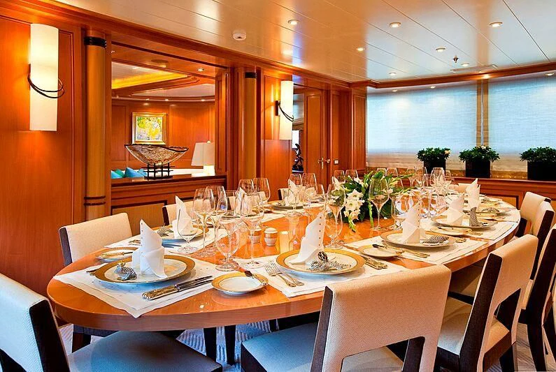 a table set for a dinner aboard ELENA V Yacht for Sale
