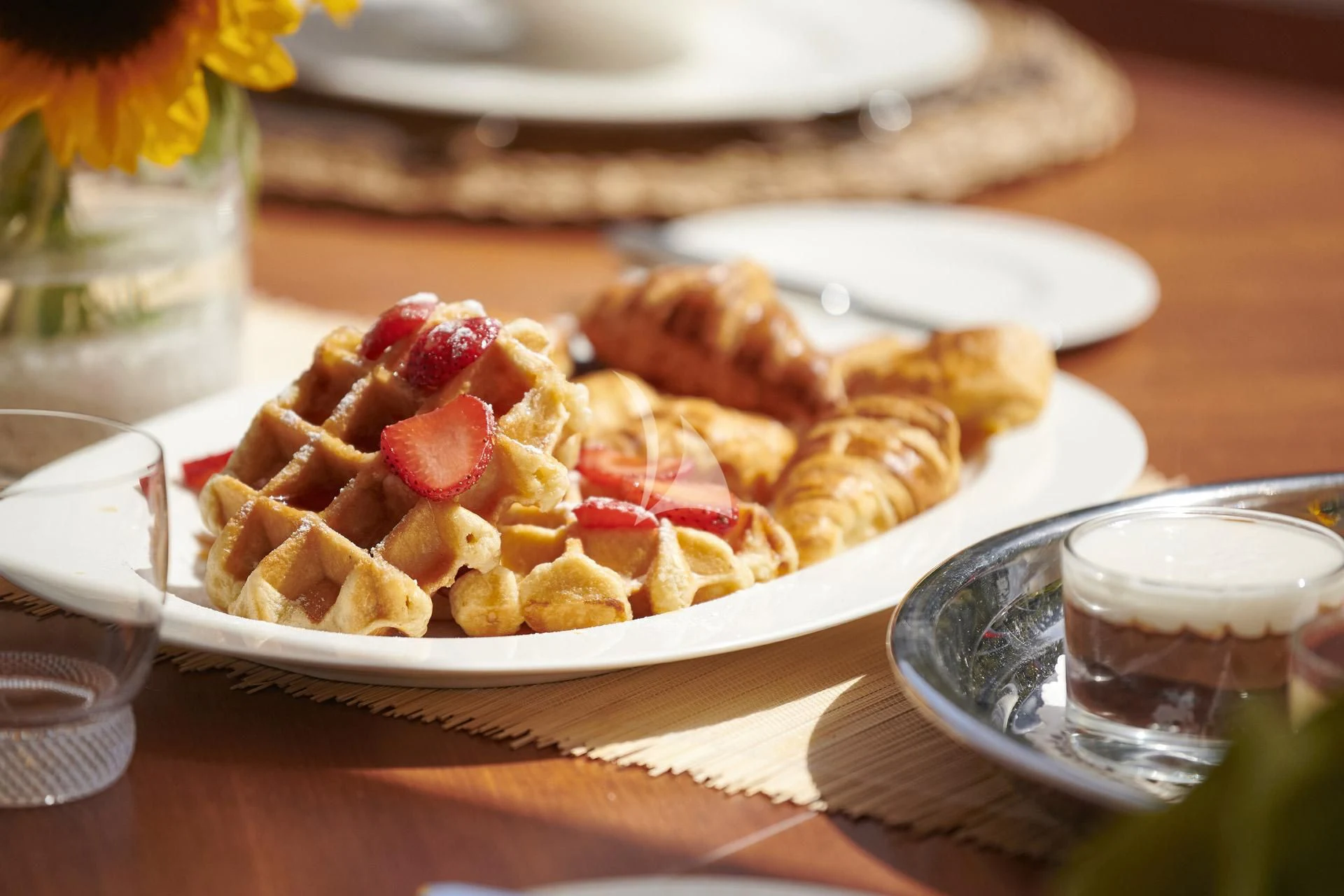 a plate of food aboard ELENA V Yacht for Sale