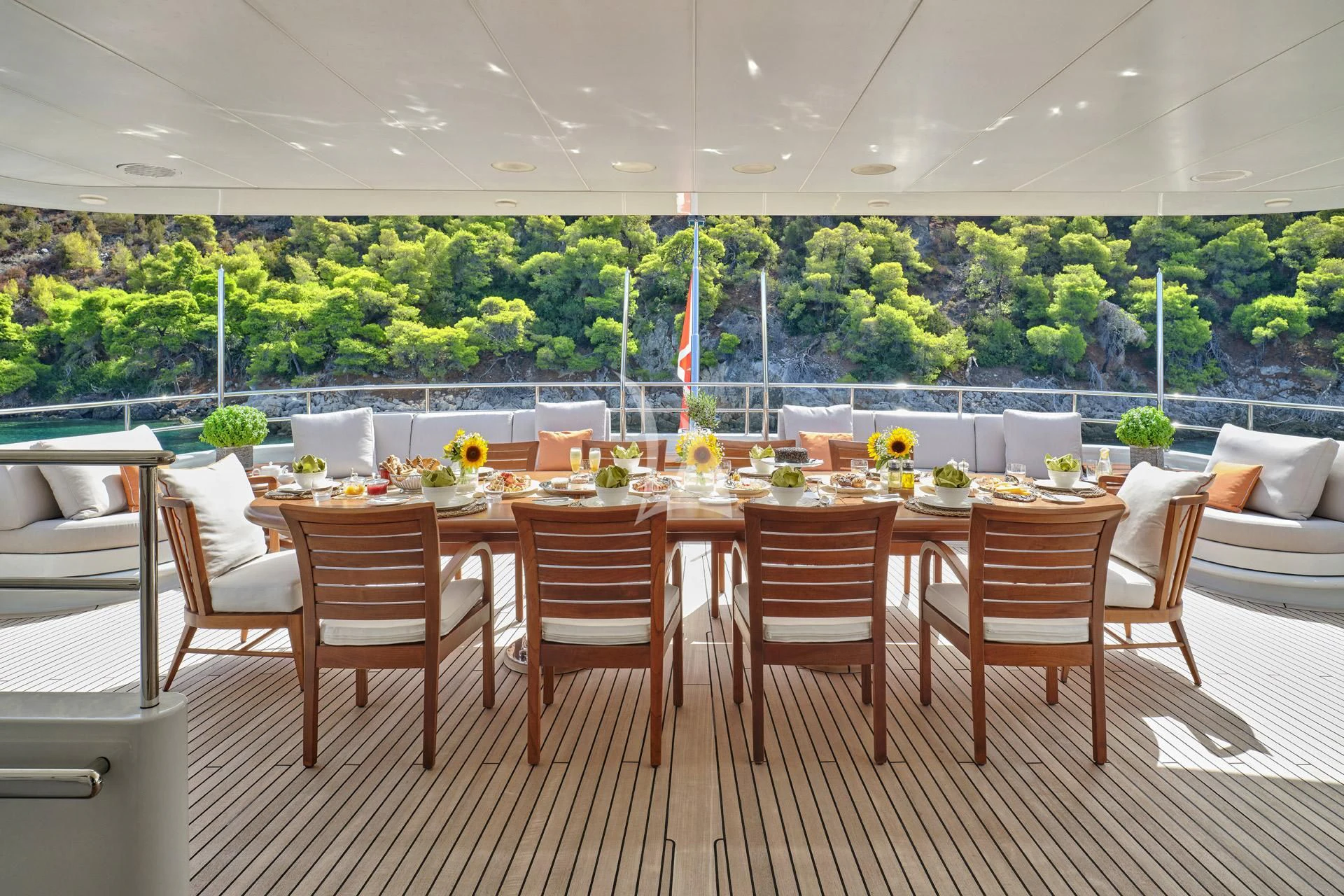 a table set for a meal aboard ELENA V Yacht for Sale