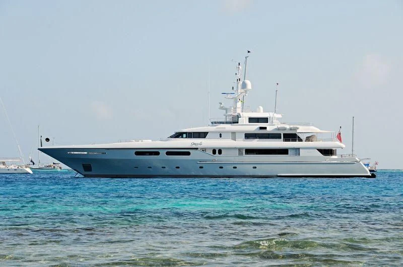 a large white yacht in the water aboard ELENA V Yacht for Sale