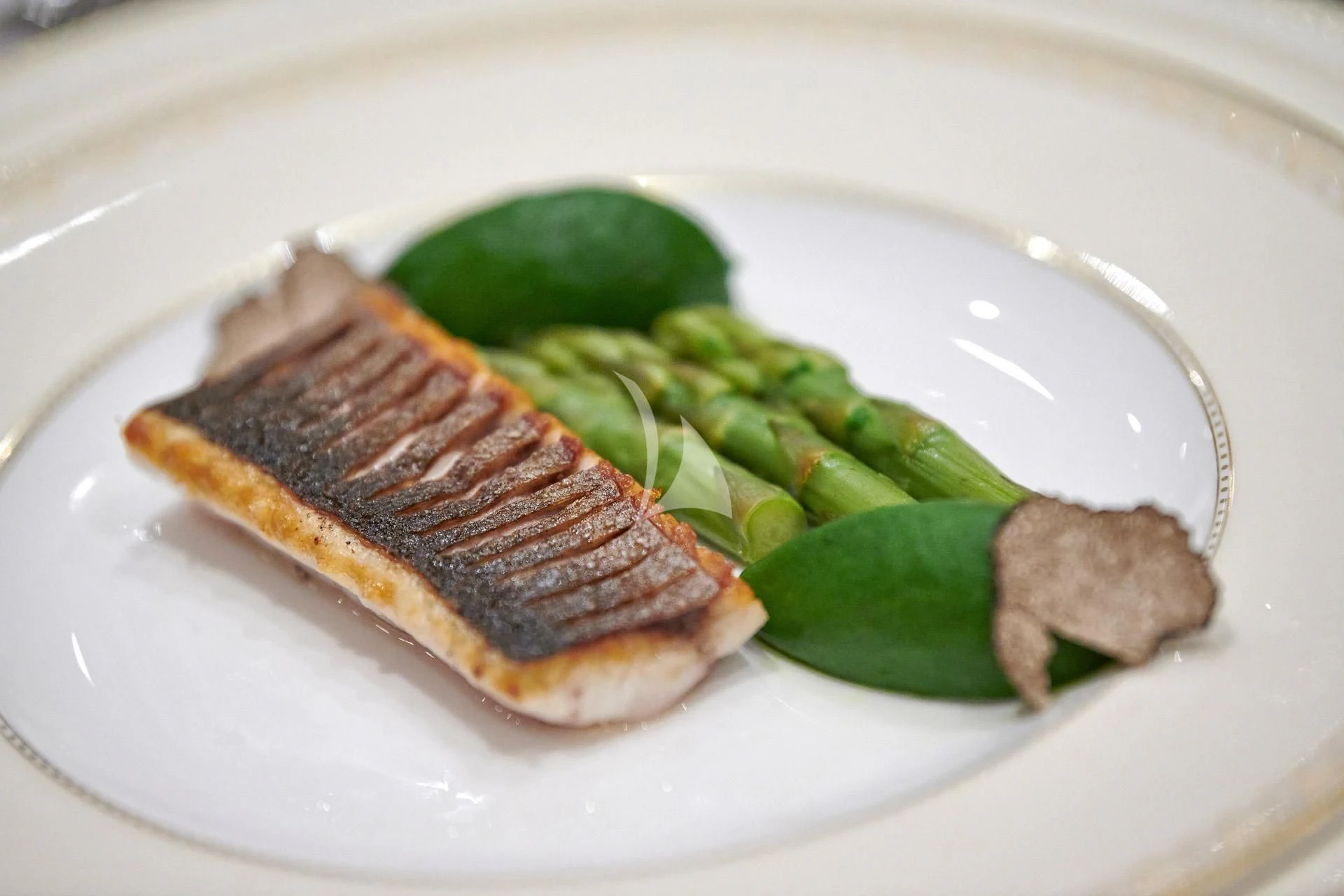 a plate of food aboard ELENA V Yacht for Sale