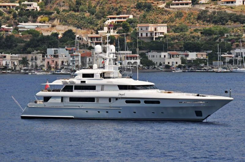 a white yacht in the water aboard ELENA V Yacht for Sale