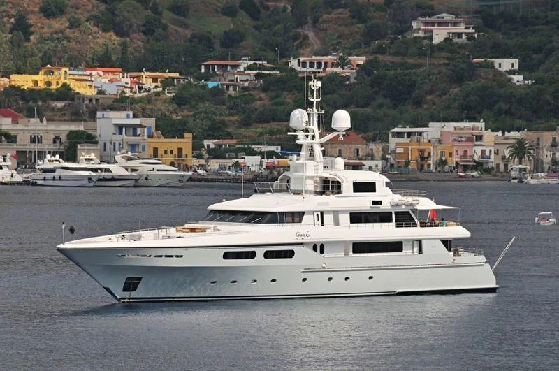 a white yacht in the water aboard ELENA V Yacht for Sale