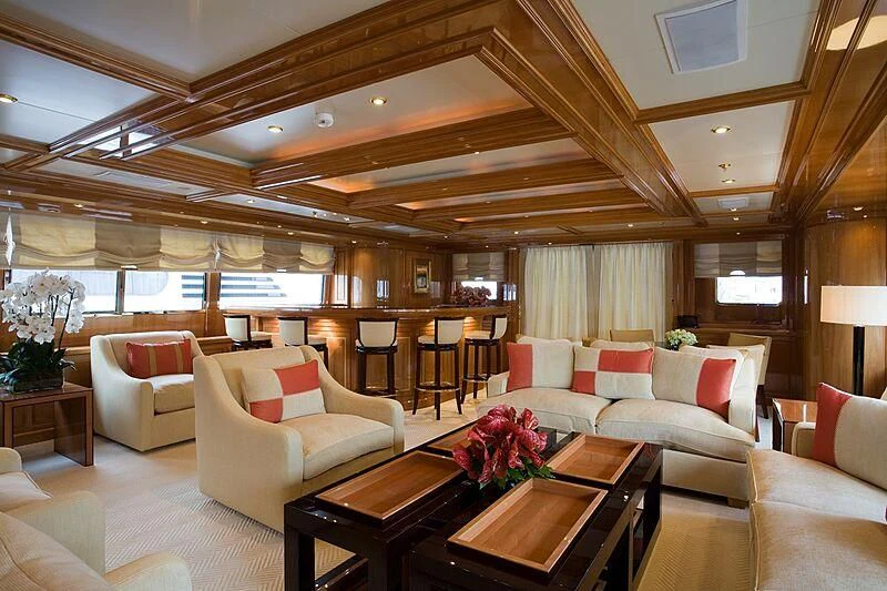 a living room with a large ceiling aboard ELENA V Yacht for Sale