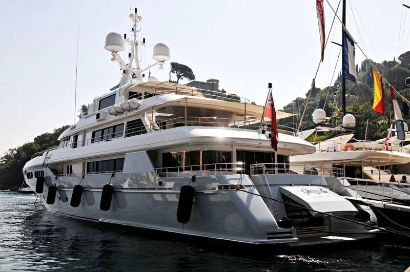 a large white boat on the water aboard ELENA V Yacht for Sale