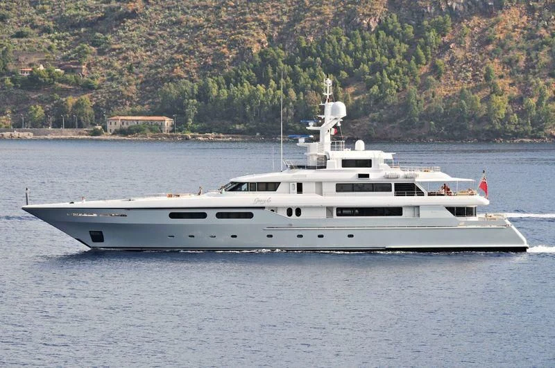 a white yacht on the water aboard ELENA V Yacht for Sale