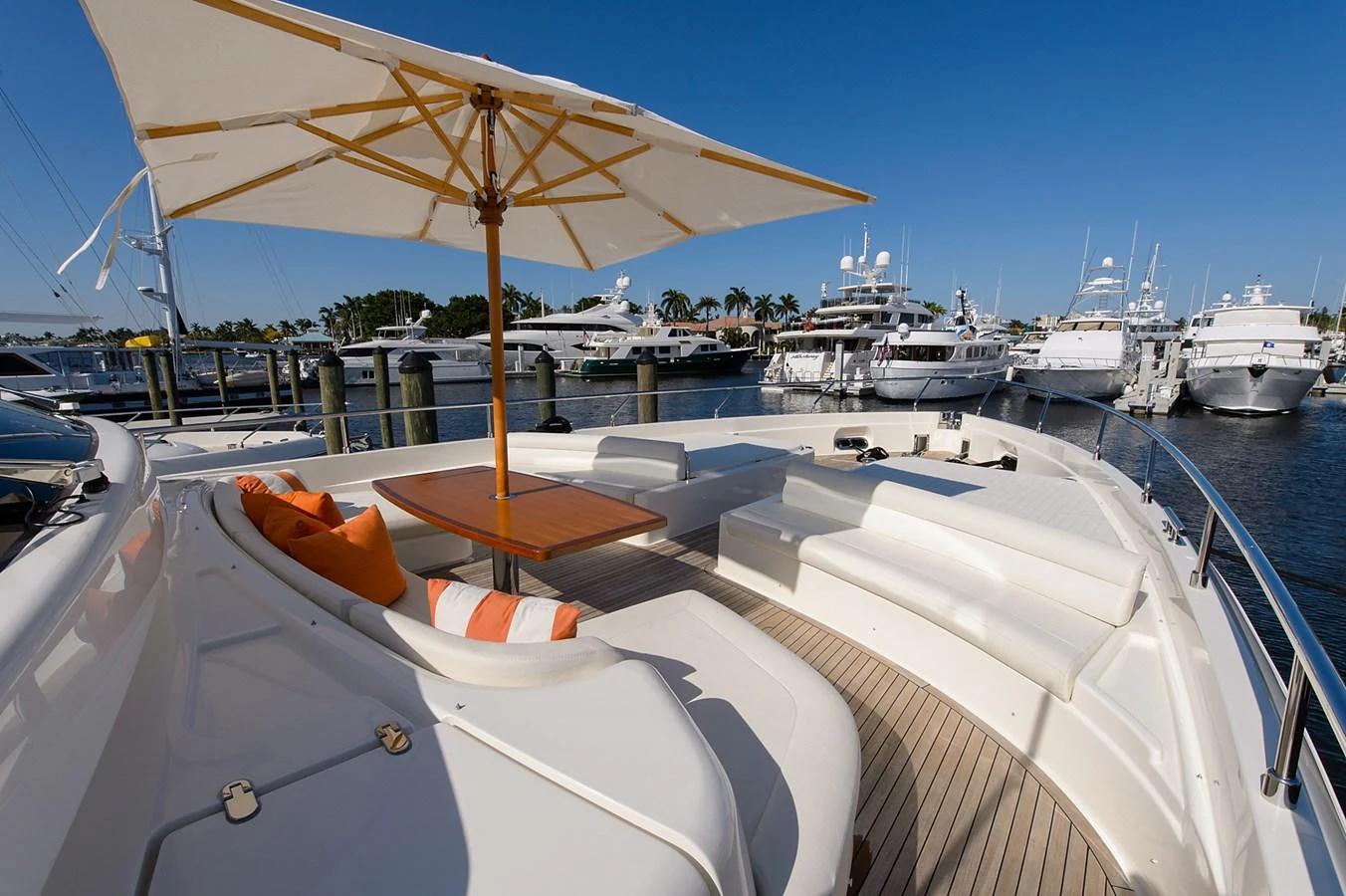 a boat is parked at a dock aboard SHE RUNS WET Yacht for Sale
