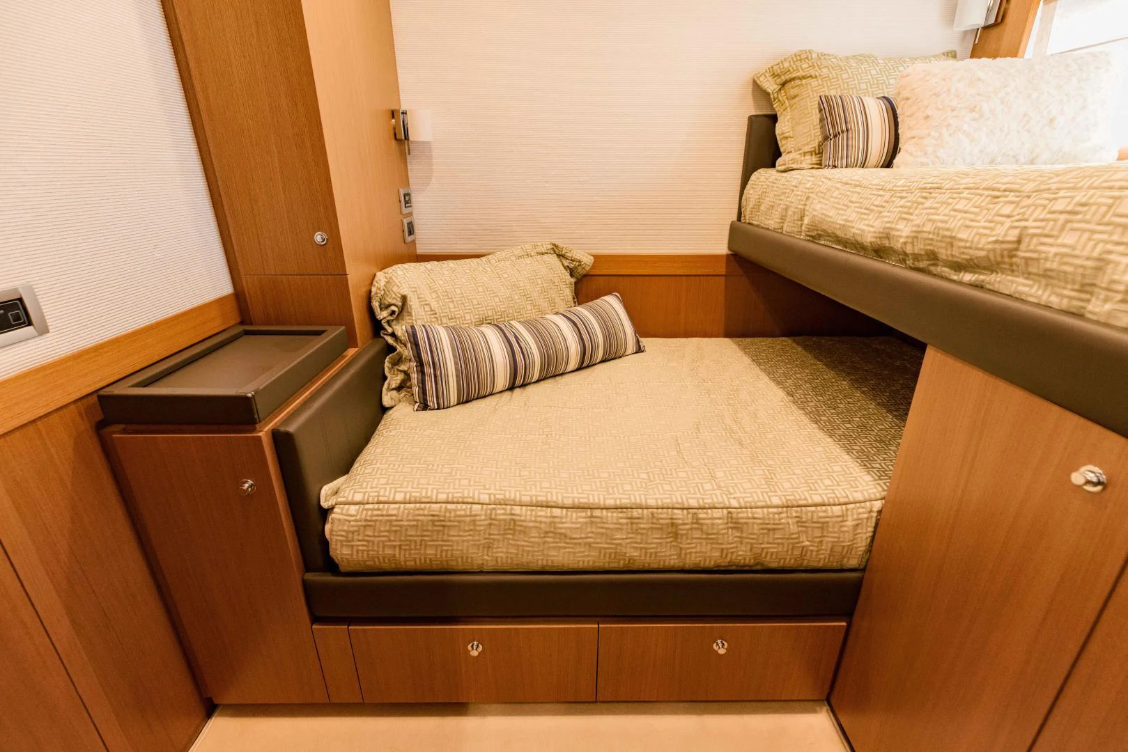 a couple of beds in a room aboard SHE RUNS WET Yacht for Sale